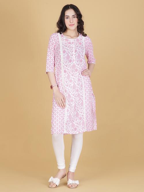 women printed three quarter sleeve straight kurta - 21934069 - Standard Image - 0