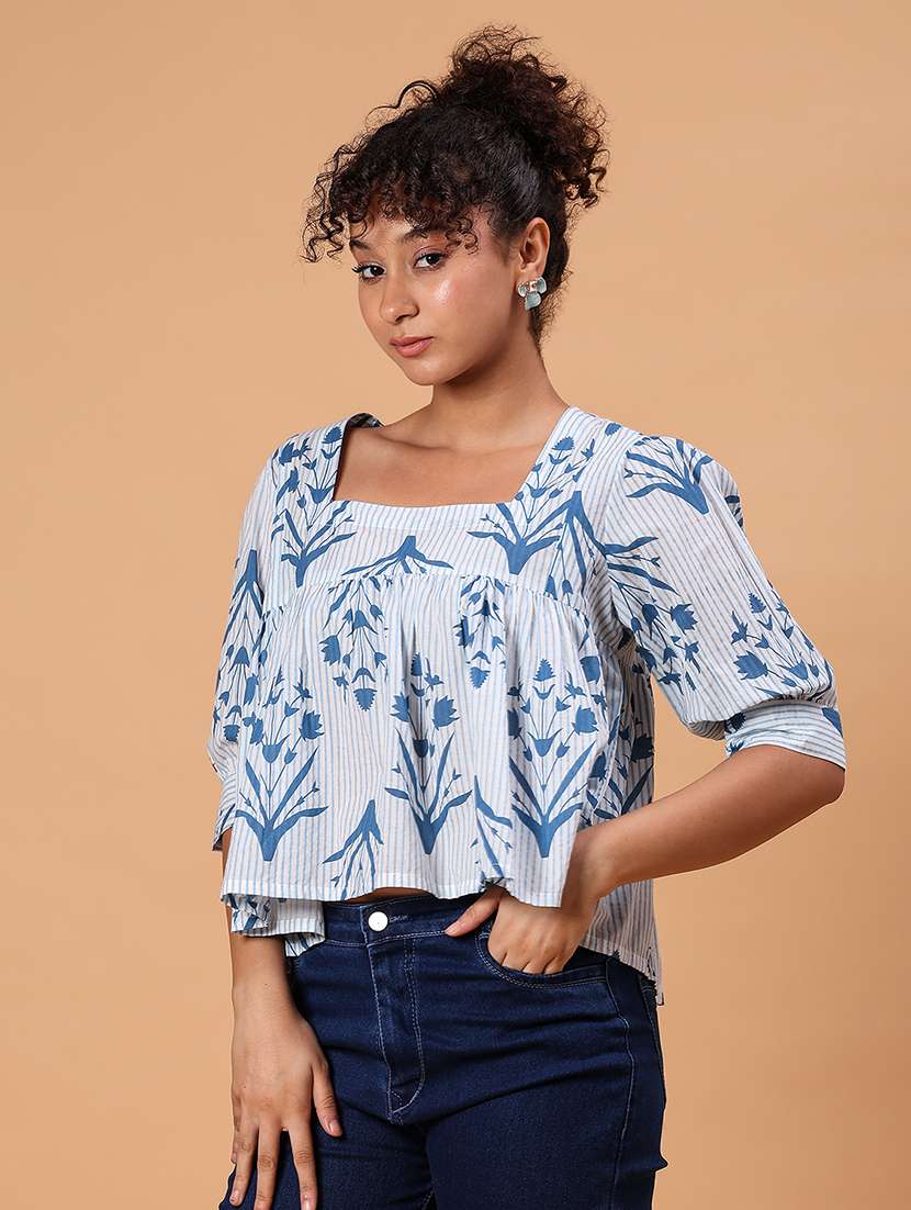 women printed elbow sleeve a-line top - 21934092 - Standard Image - 5