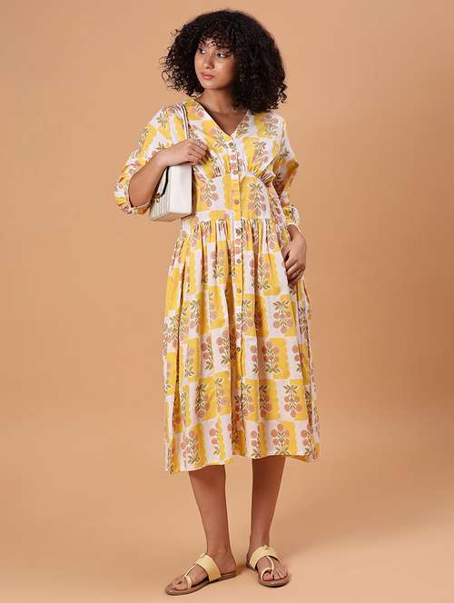 women printed three quarter sleeve a-line dress - 21934103 -  Standard Image - 0