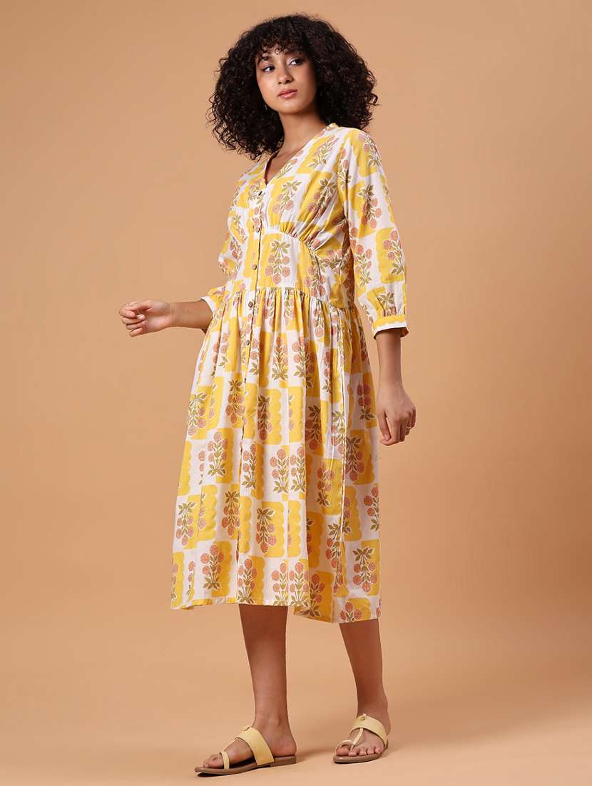 women printed three quarter sleeve a-line dress - 21934103 -  Standard Image - 3