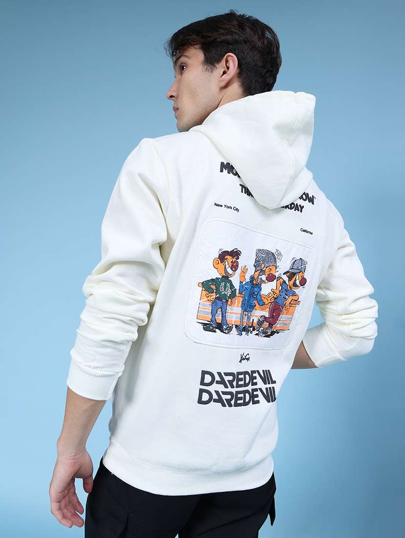 men front & back print long sleeve hooded sweatshirt