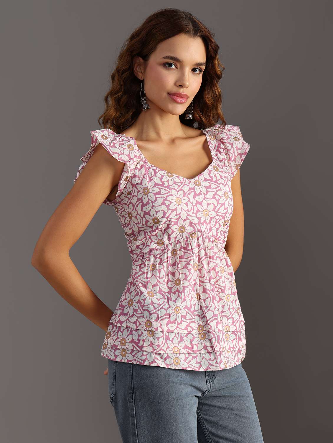 women floral pringt flute sleeve flared top - 21934136 - Standard Image - 3