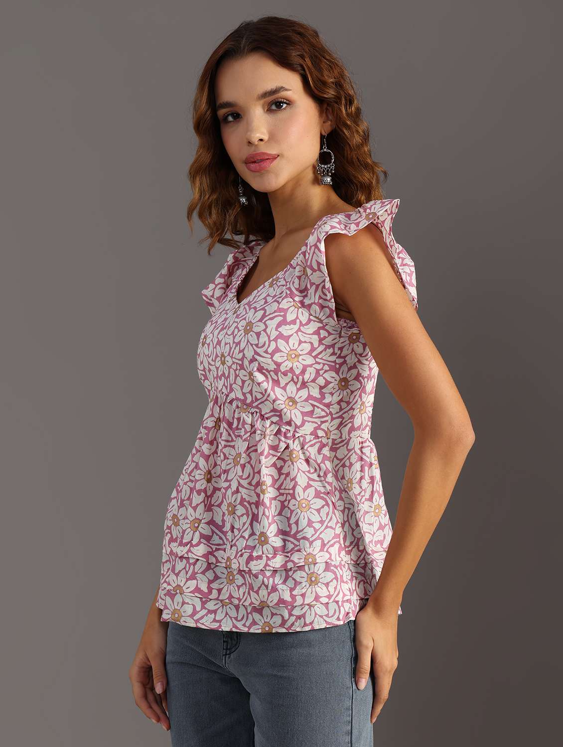 women floral pringt flute sleeve flared top - 21934136 - Standard Image - 5
