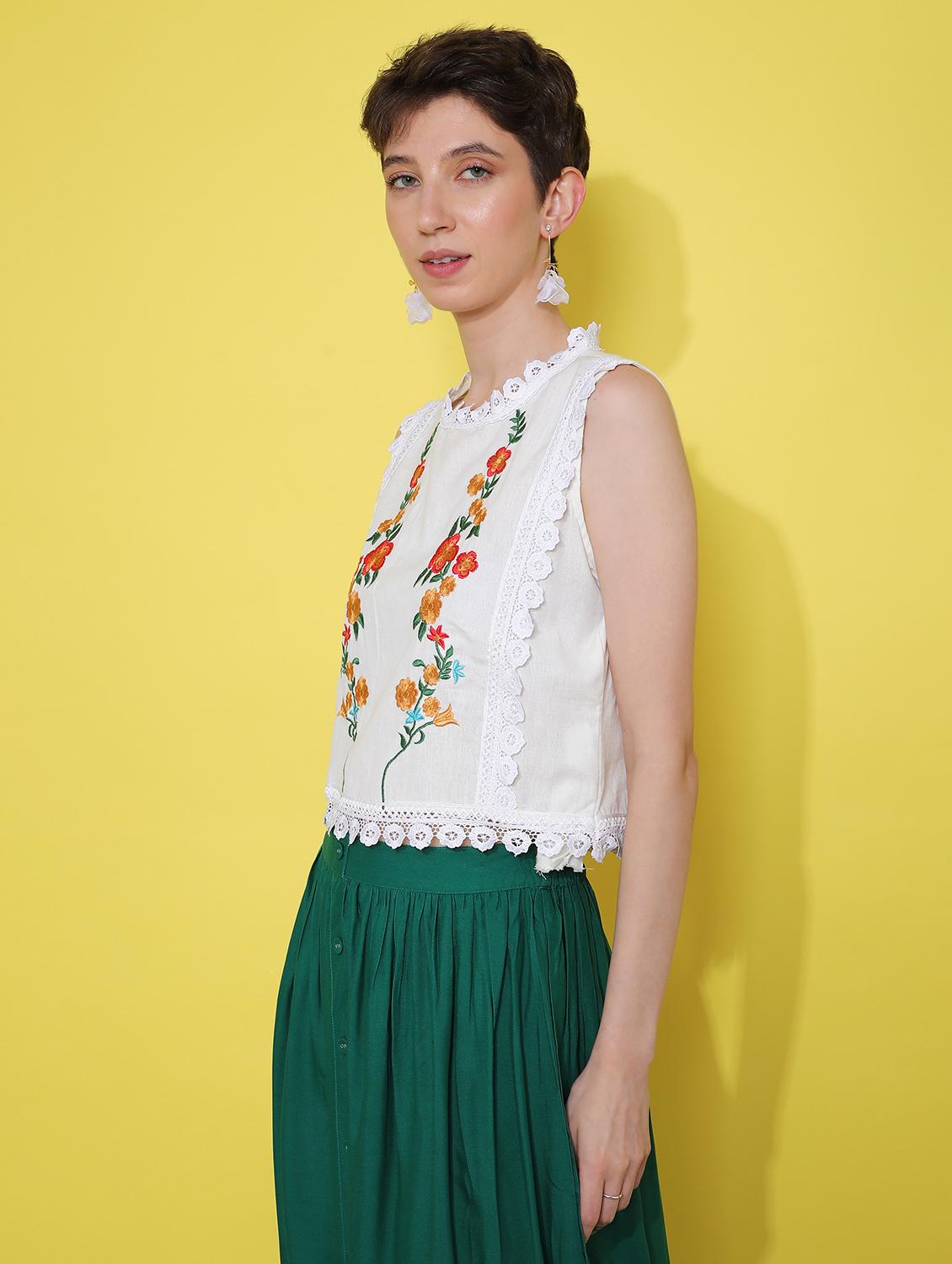women white embroidered sleeveless crop top - 21934137 - Standard Image - 5