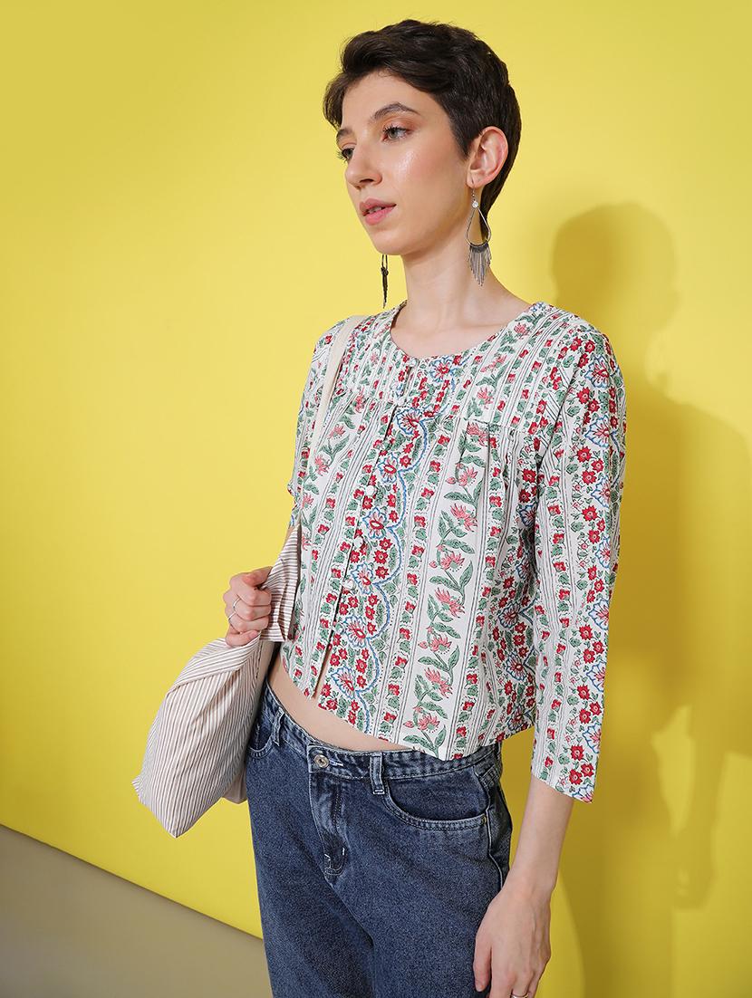 women printed three quarter sleeve top - 21934138 - Zoom Image - 0
