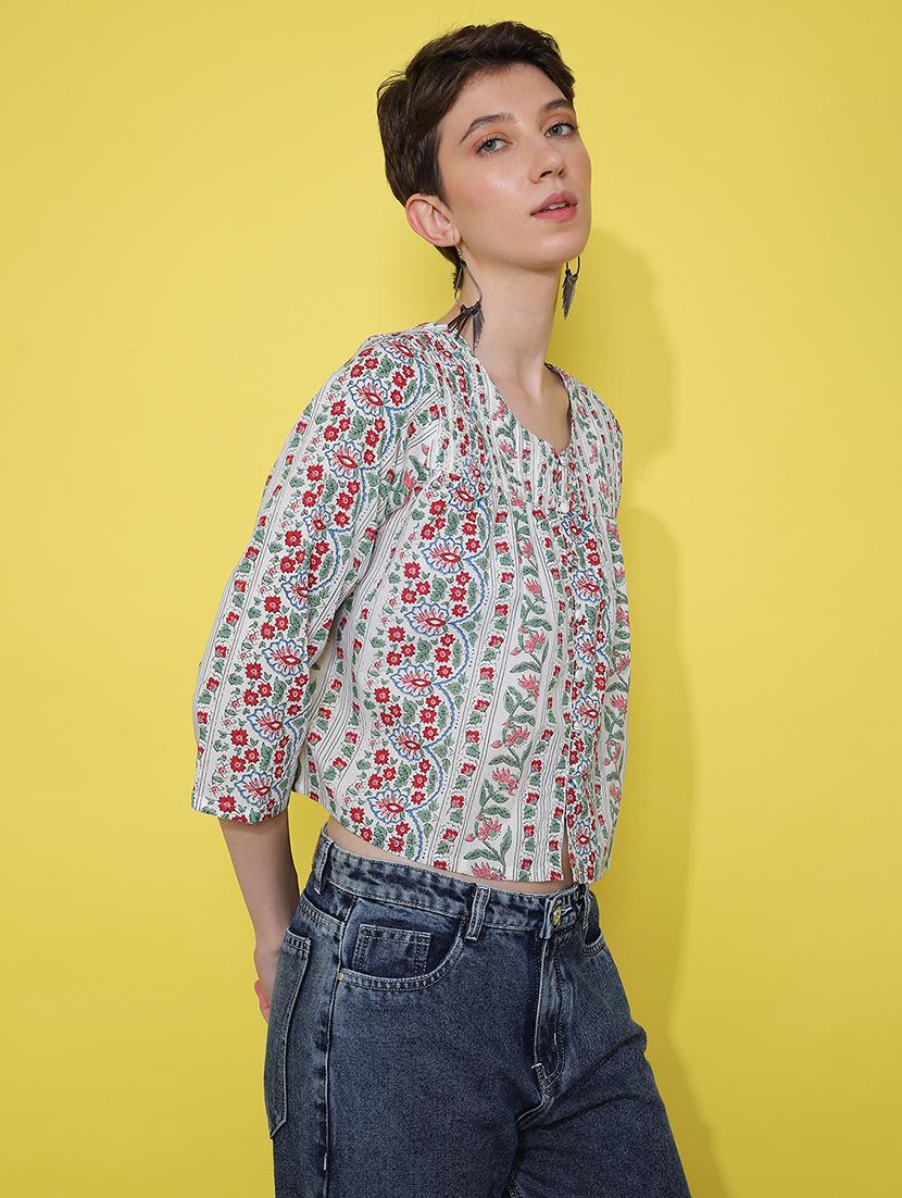 women printed three quarter sleeve top - 21934138 - Standard Image - 5