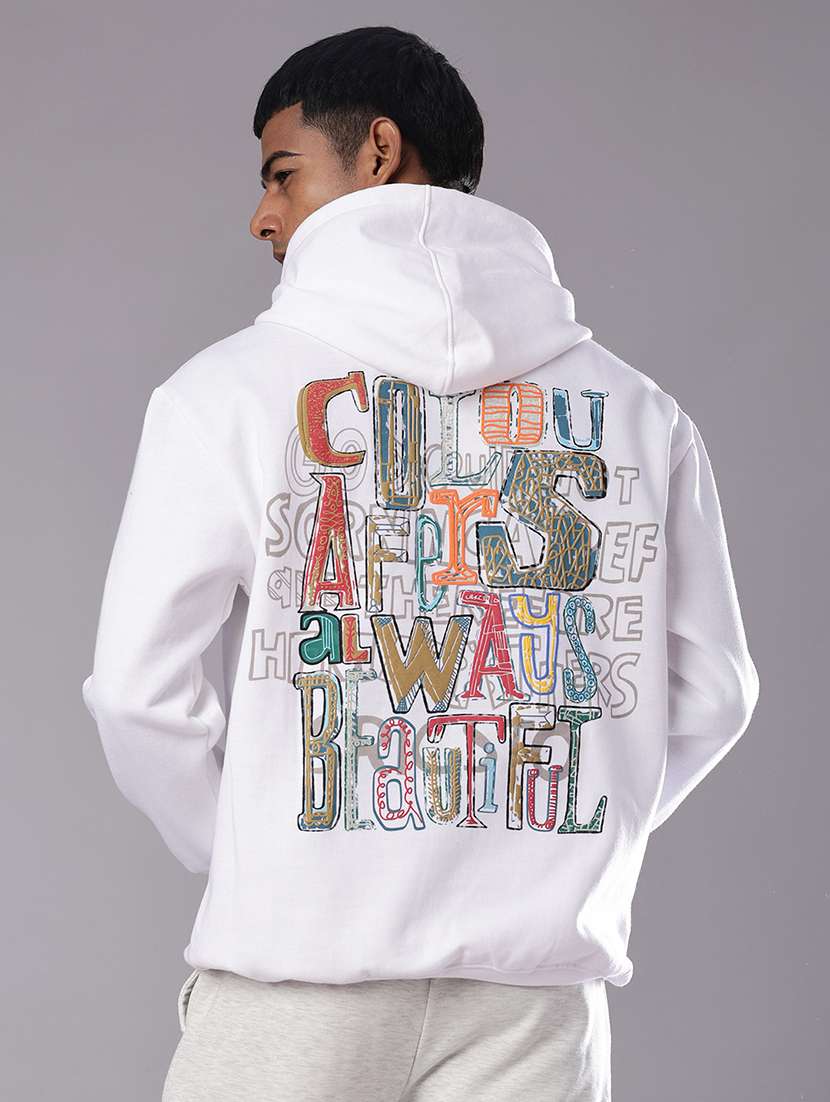 men front & back print long sleeve hooded sweatshirt