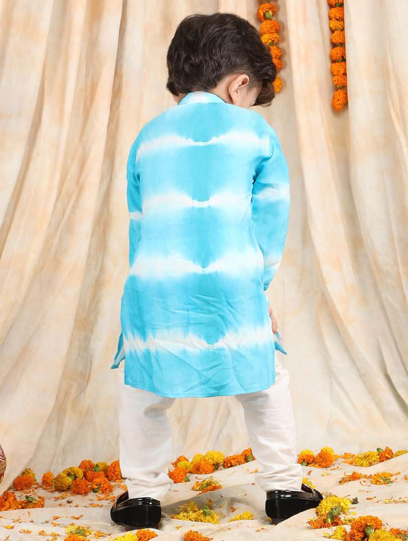 boys tie & dye mandarin neck kurta pajama set - 21934227 -  Standard Image - 3