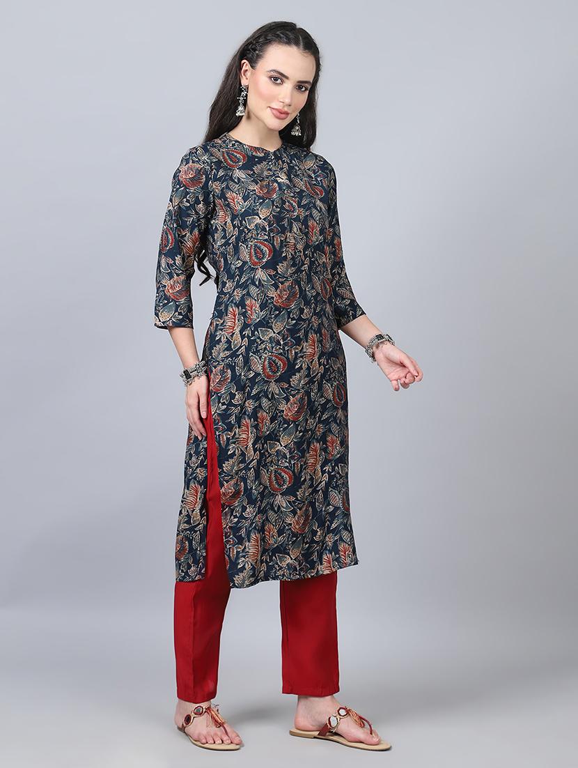 women three quarter sleeve kurta pant set - 21934283 - Standard Image - 3
