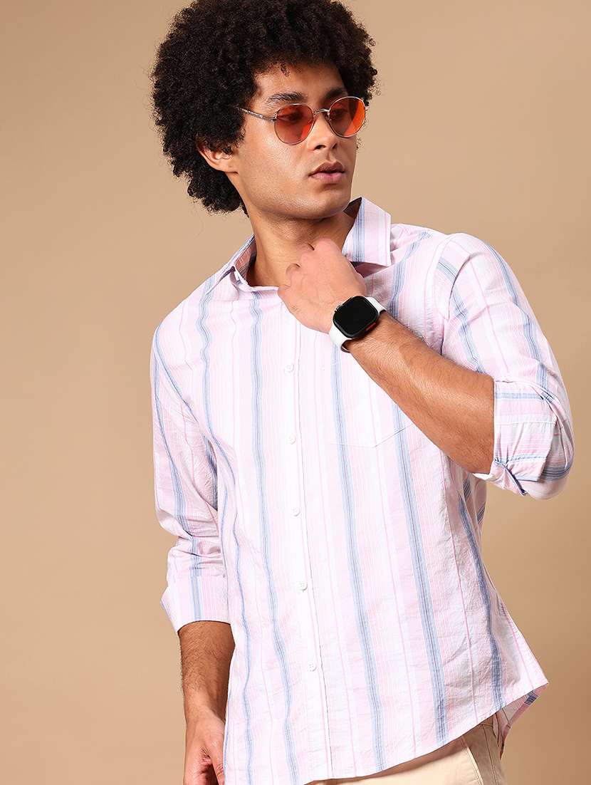 men striped long sleeve regular fit casual shirt - 21934306 - Zoom Image - 0