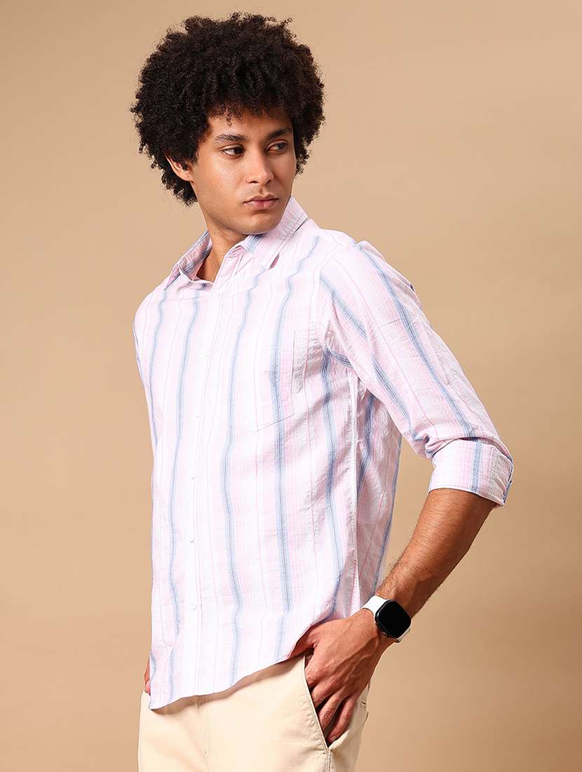 men striped long sleeve regular fit casual shirt - 21934306 - Standard Image - 3