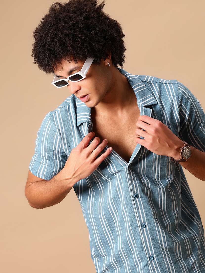men striped short sleeve casual fit casual shirt - 21934307 -  Zoom Image - 0