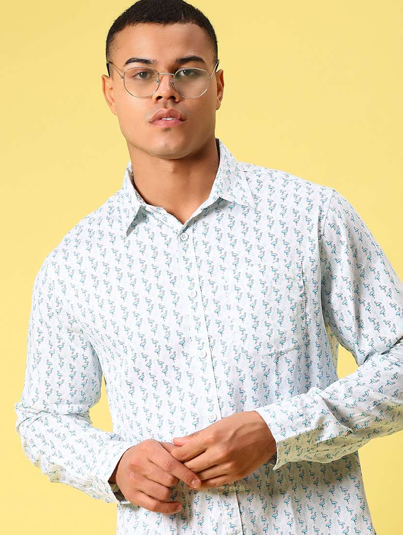 men printed long sleeve regular fit casual shirt