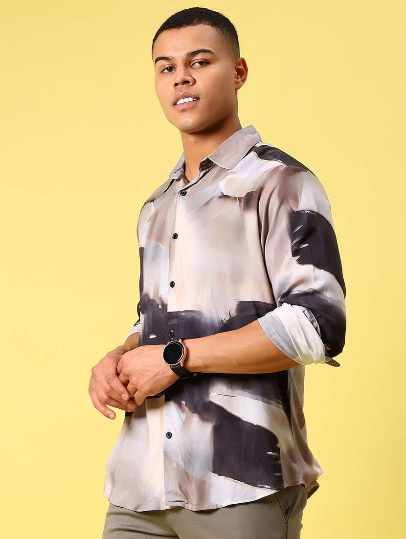 men abstract long sleeve regular fit casual shirt - 21934311 -  Standard Image - 3