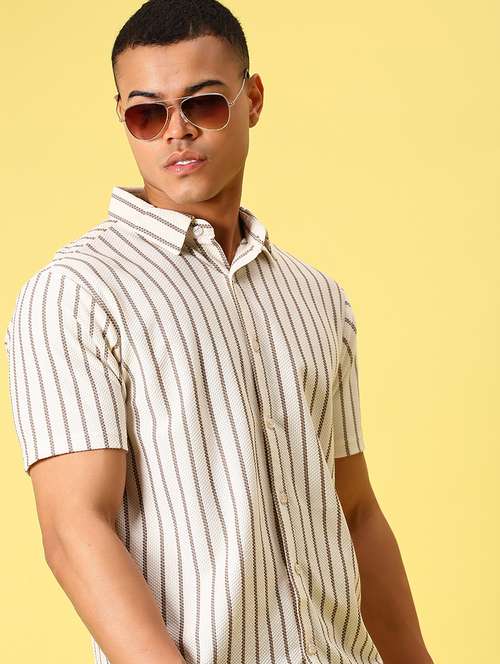 men striped short sleeve casual fit casual shirt - 21934313 - Standard Image - 0