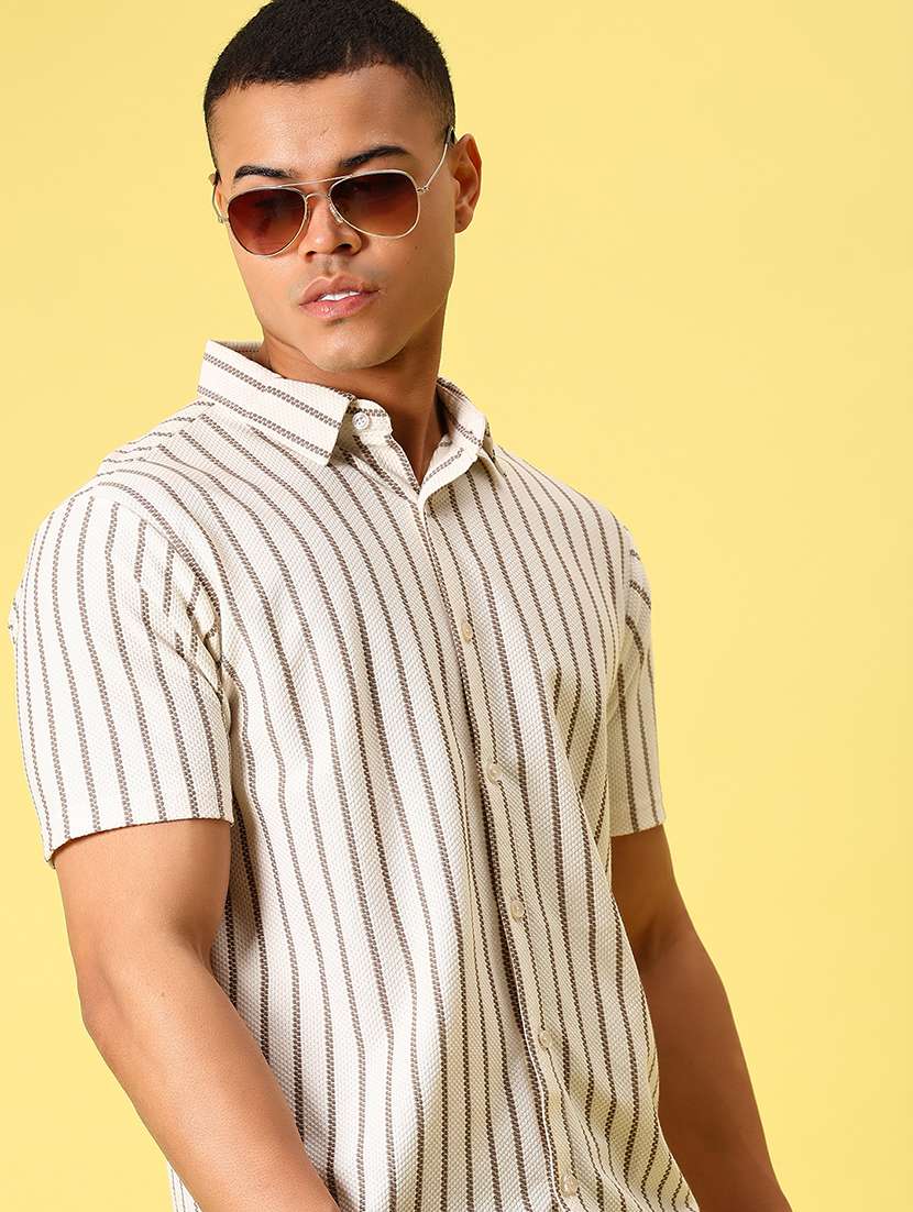 men striped short sleeve casual fit casual shirt - 21934313 - Zoom Image - 0