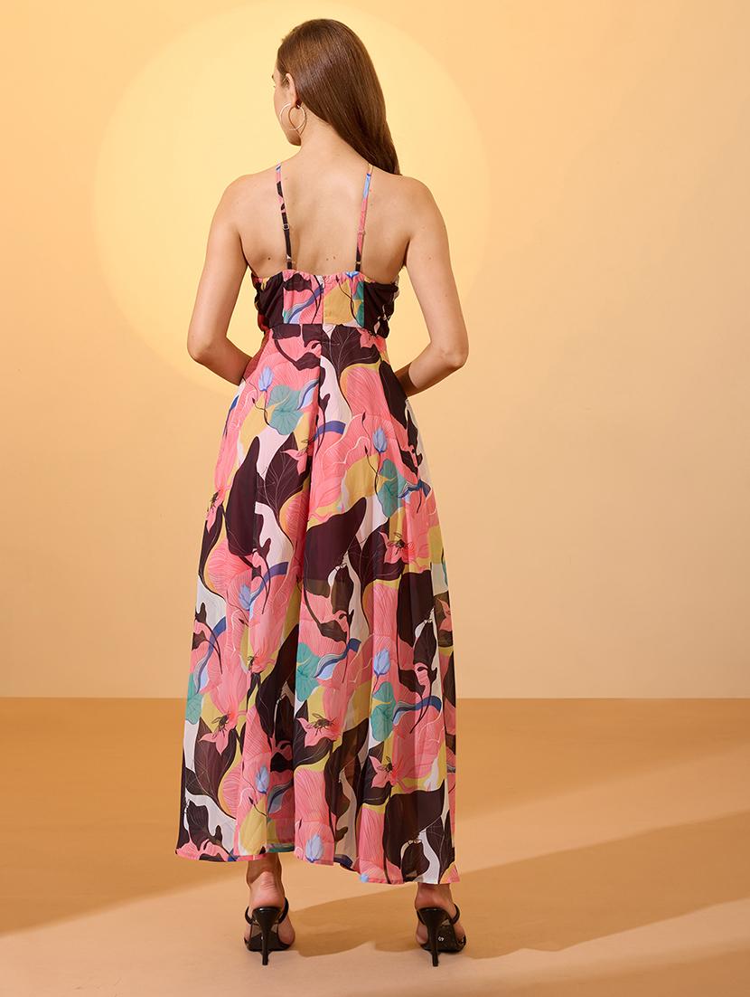 globus women multicolour abstract print halter neck flared hem a-line resort maxi dress - 21934662 - Standard Image - 3