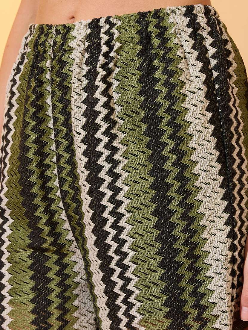 globus women green chevron print crochet round neck boxy fit crop top with trousers resort co-ord set - 21934679 -  Standard Image - 5