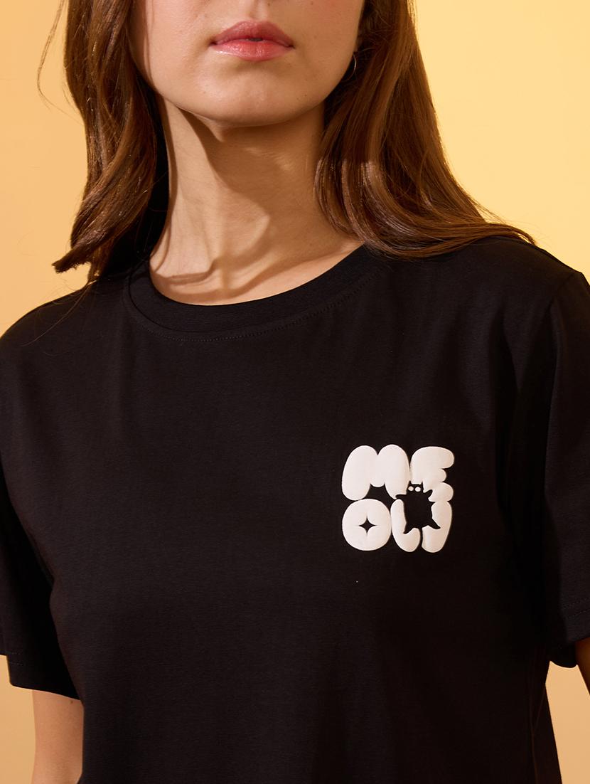 globus women black round neck short sleeves graphic print oversized crop t-shirt - 21934687 - Standard Image - 3