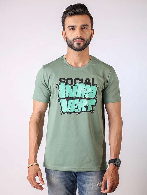 men front print round neck regular fit t-shirt - 21934739 - Standard Image - 0