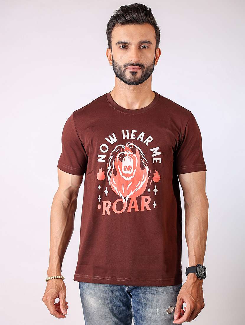 men front print round neck regular fit t-shirt