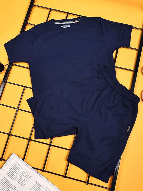 boys solid shirt & shorts co-ords set - 21934753 - Standard Image - 0