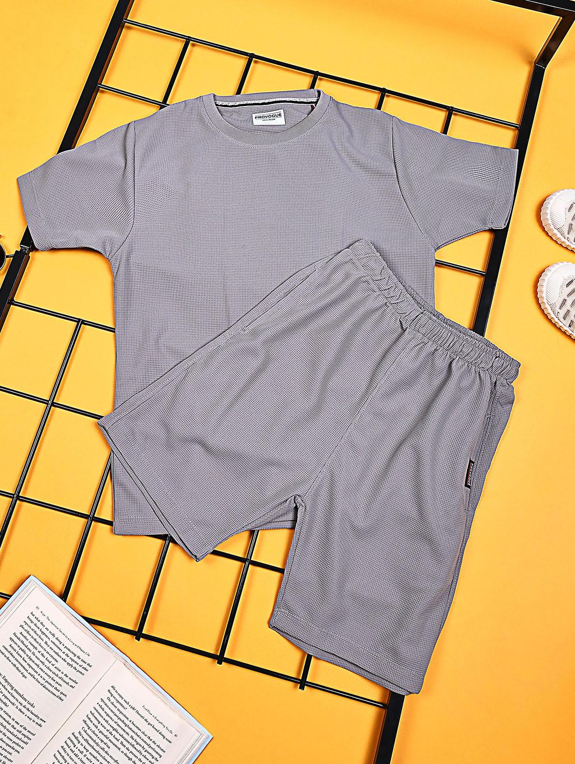 boys solid shirt & shorts co-ords set - 21934755 -  Zoom Image - 0