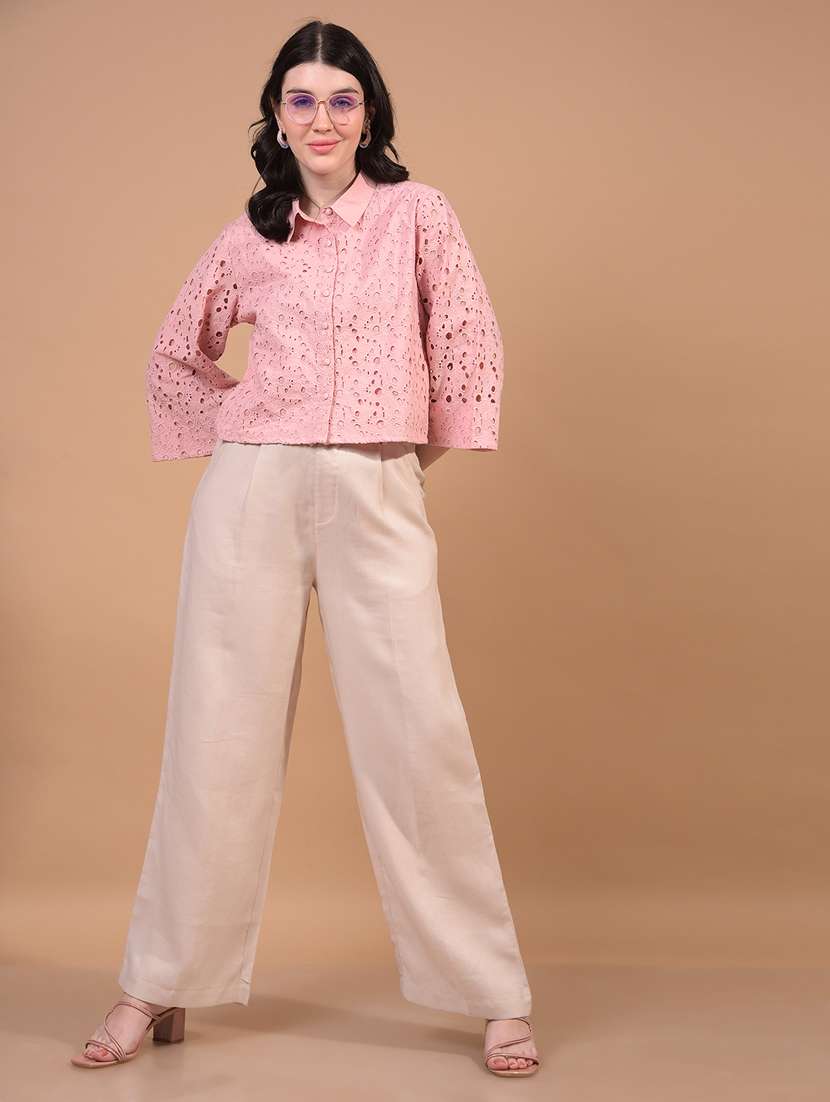 women puff sleeve schiffli crop shirt - 21934767 -  Standard Image - 5