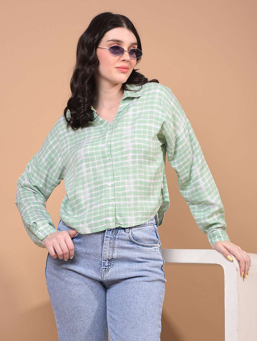 women tie & dye collared long sleeve crop shirt - 21934774 -  Zoom Image - 0