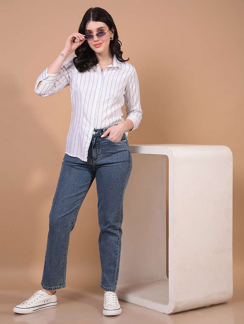 women striped collared regular shirt - 21934775 - Standard Image - 5