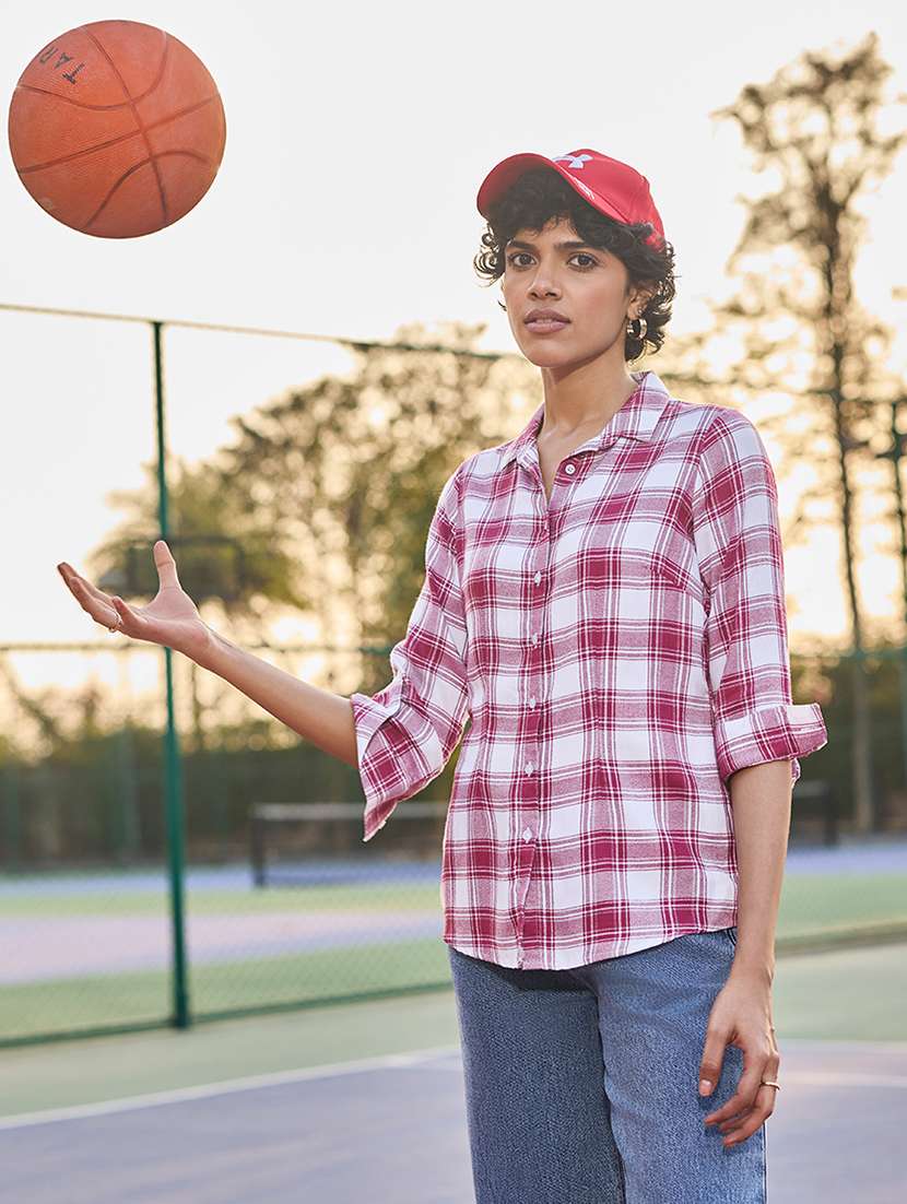 women checkered collared regular shirt - 21934782 - Standard Image - 3