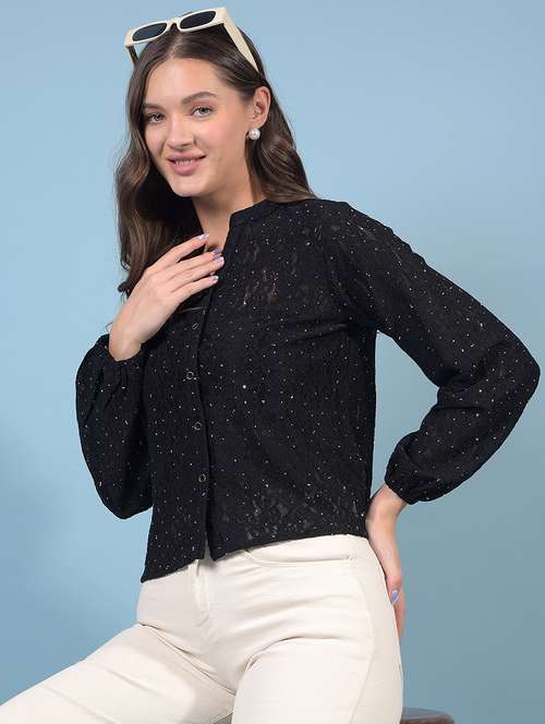 black nylon crop shirt - 21934789 - Standard Image - 0