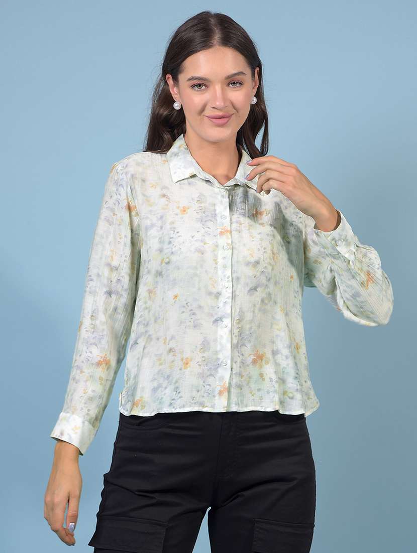 women floral print long sleeve regular shirt