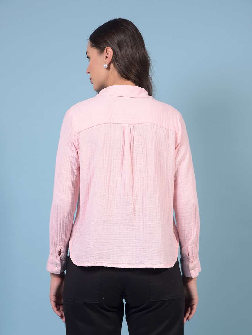 women solid collared long sleeve shirt - 21934795 -  Standard Image - 3