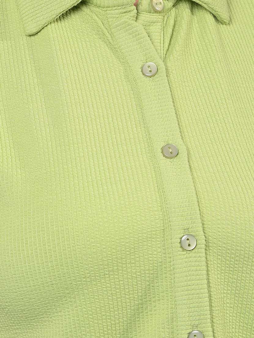 women solid collared short sleeve crop shirt - 21934805 -  Standard Image - 5