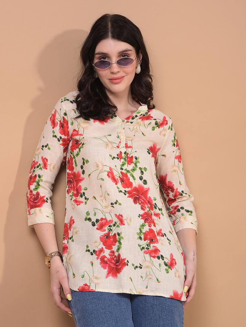 women floral print mandarin neck short kurti - 21934812 - Zoom Image - 0