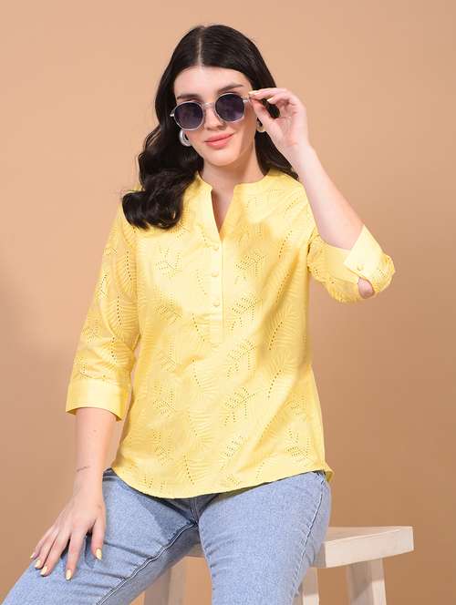 women embroidered mandarin neck regular top - 21934813 - Standard Image - 0