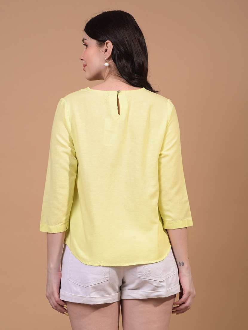 women solid three quarter sleeve regular top - 21934818 - Standard Image - 3