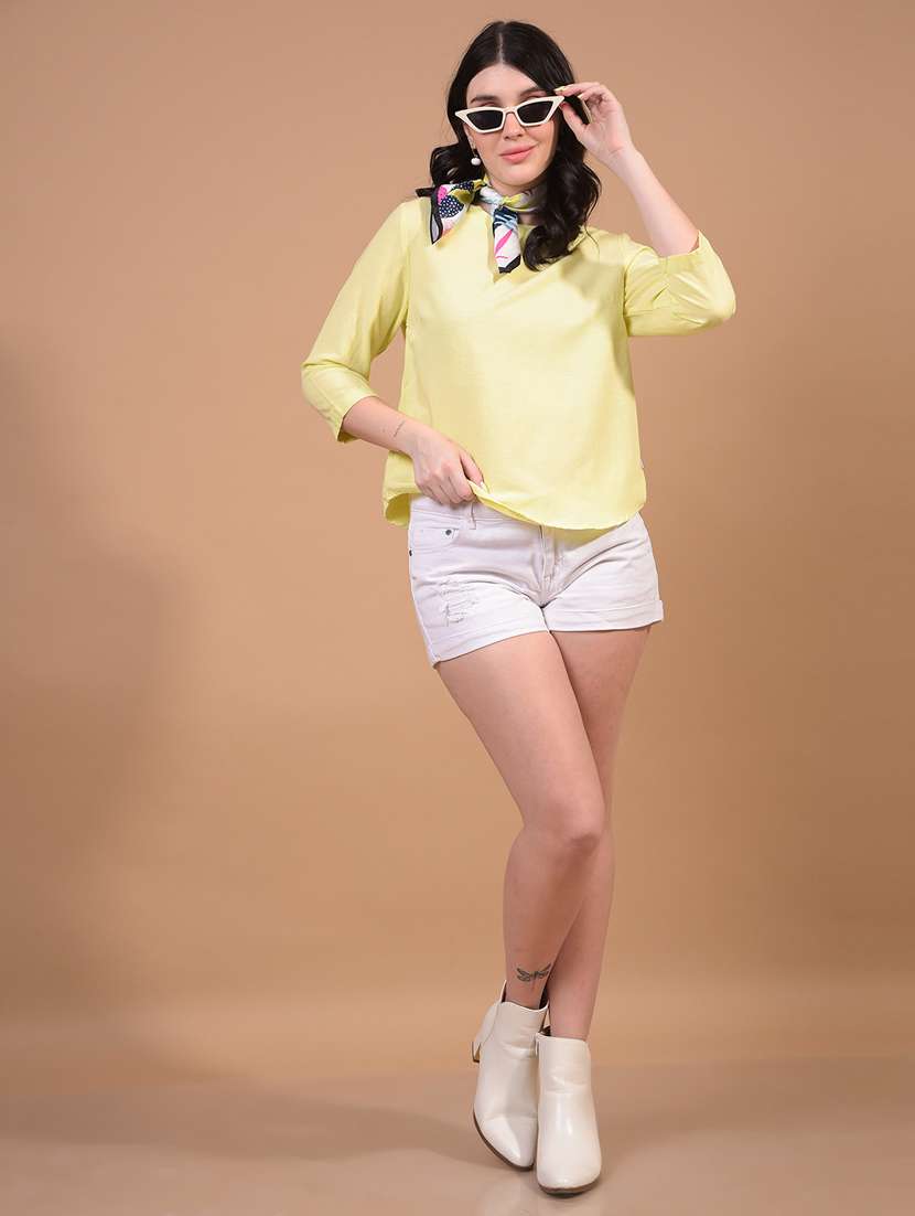 women solid three quarter sleeve regular top - 21934818 - Standard Image - 5