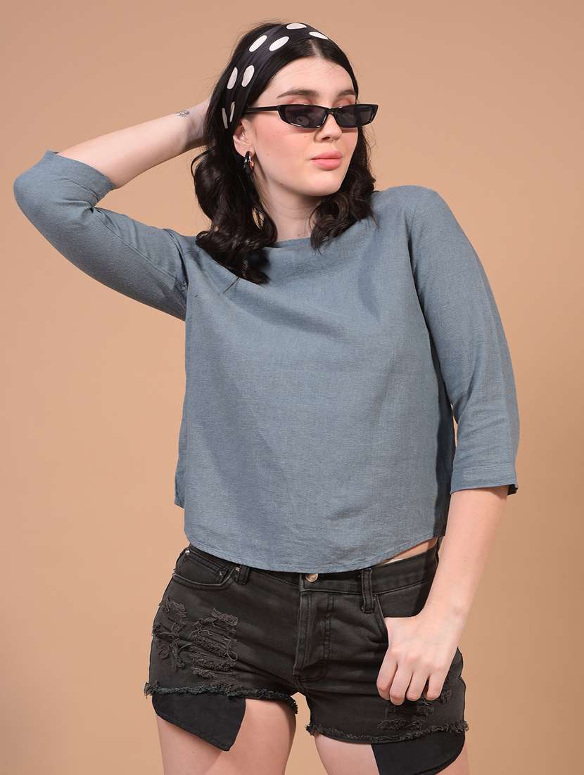 women solid three quarter sleeve regular top