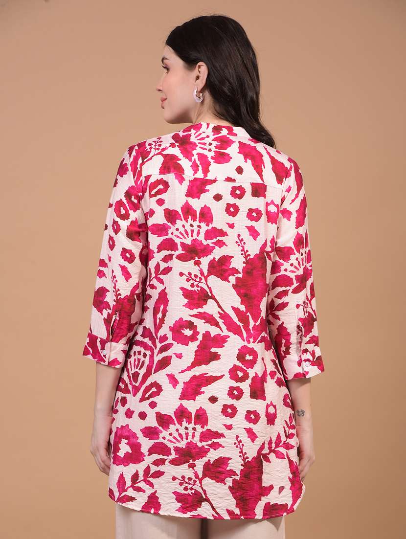 women printed mandarin neck high low kurti - 21934823 - Standard Image - 3