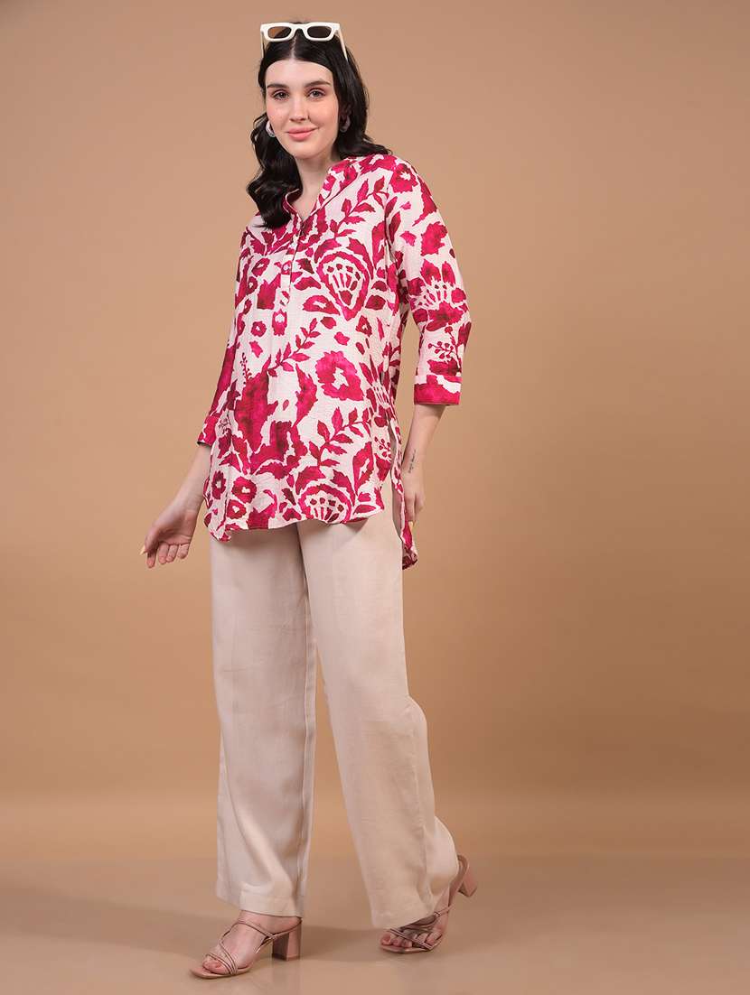 women printed mandarin neck high low kurti - 21934823 - Standard Image - 5