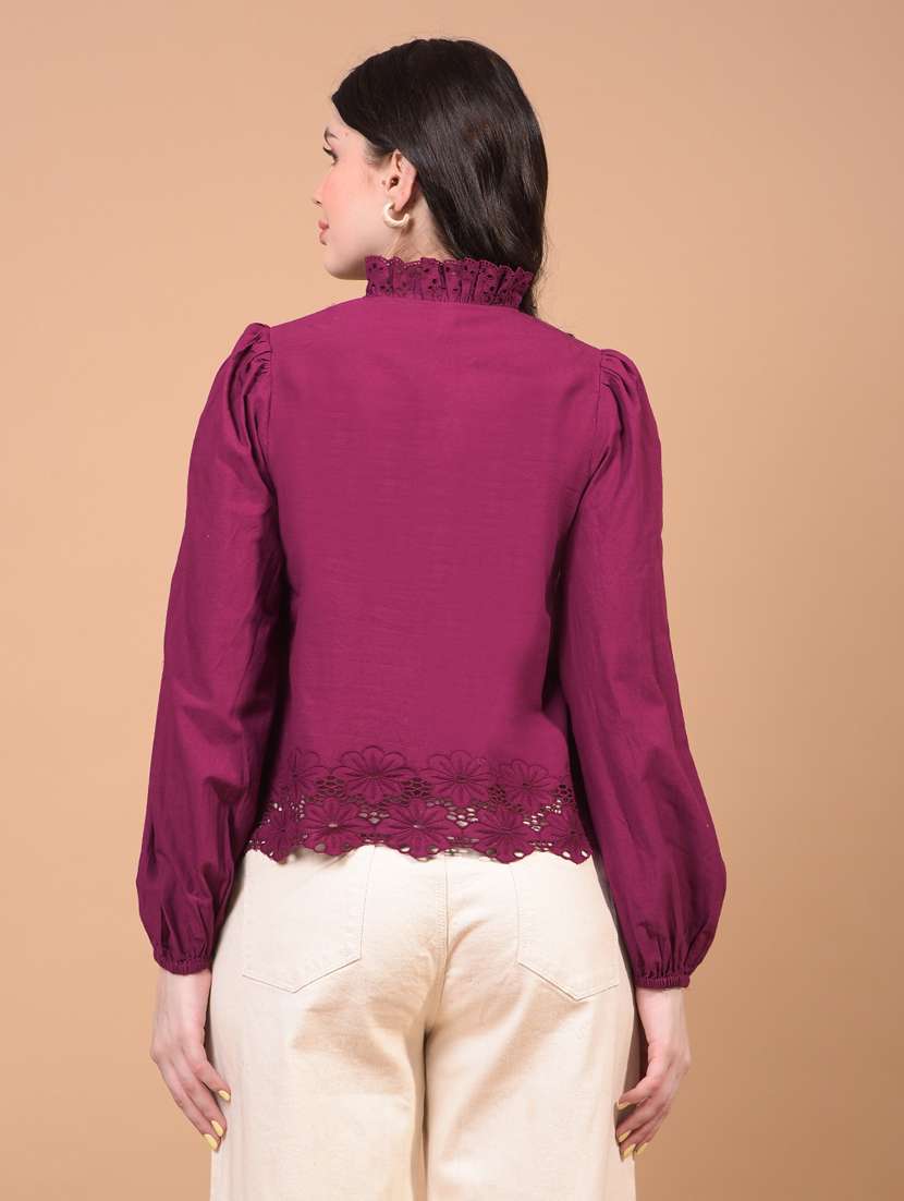 women lace detailed puff sleeve regular top - 21934824 -  Standard Image - 3