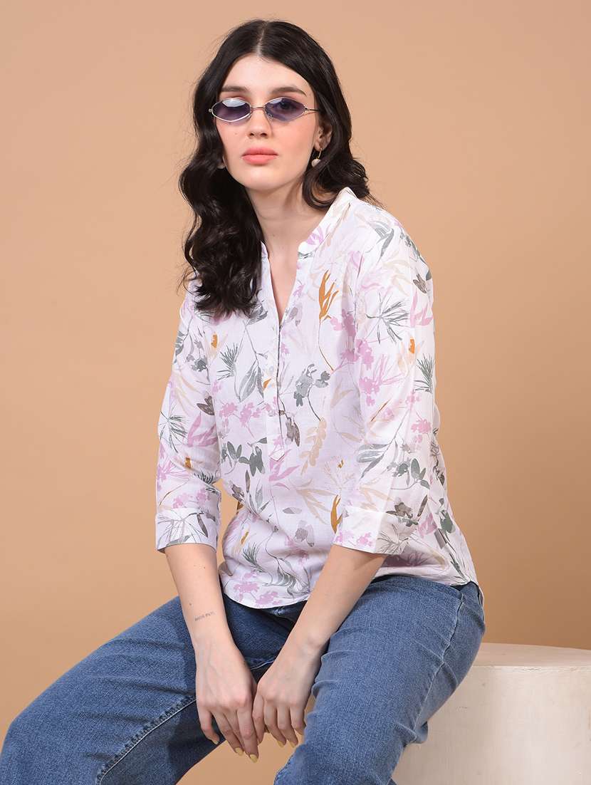 women floral print three quarter sleeve top