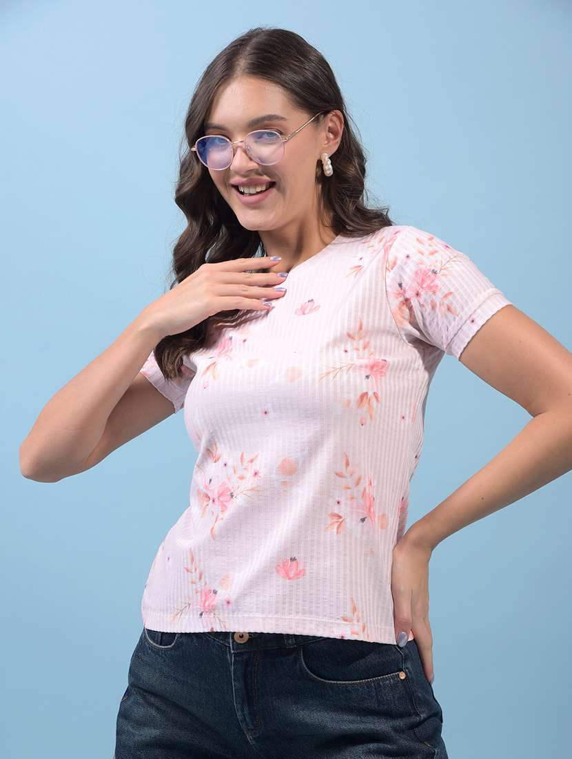 women floral print short sleeve regular top