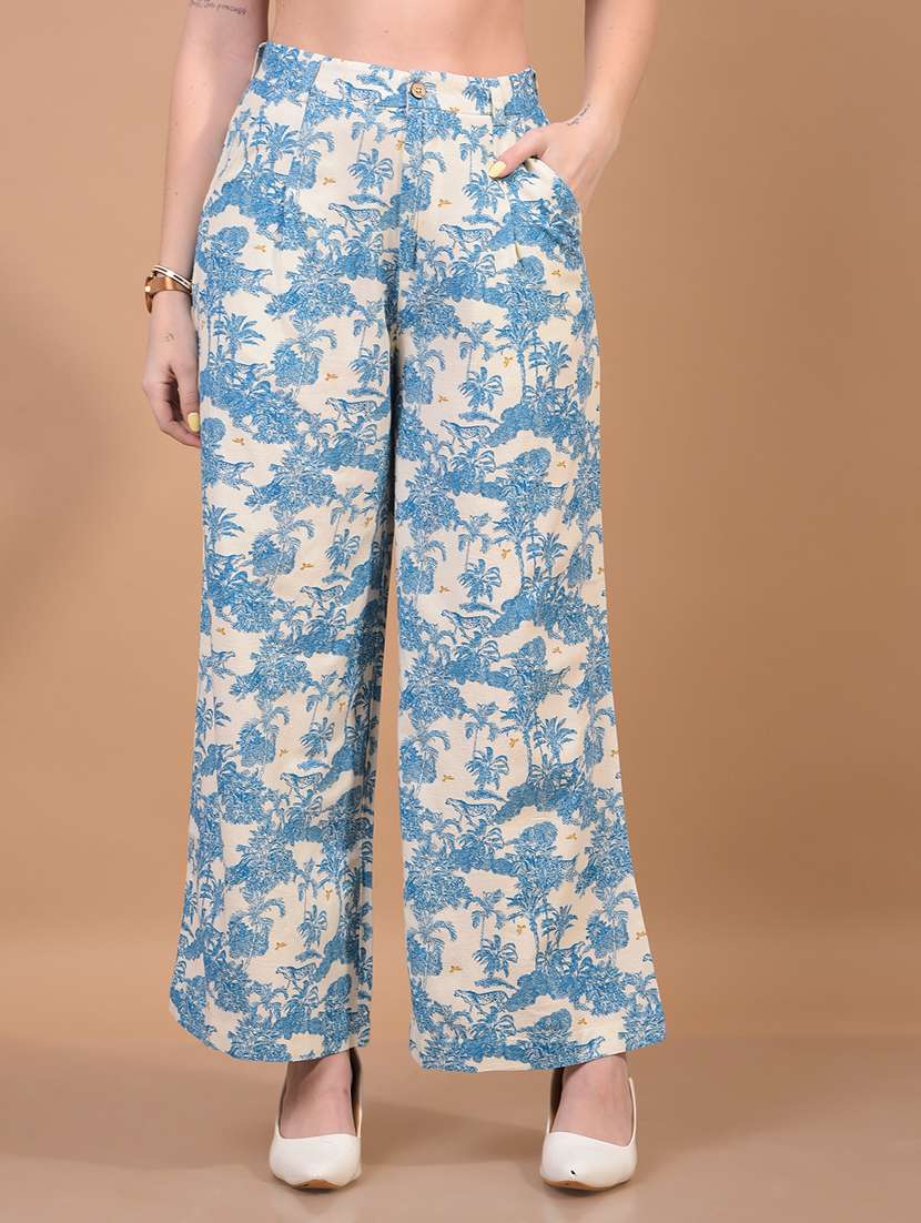 women printed high rise wide leg trouser