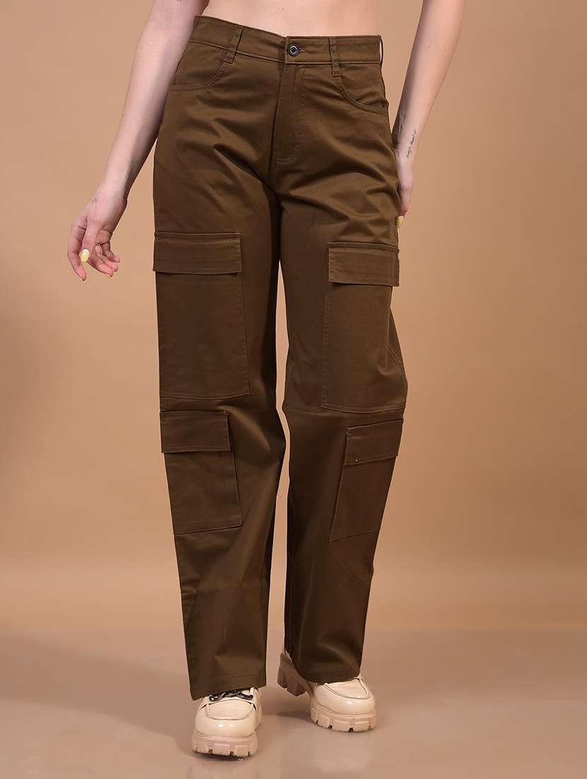 women solid mid rise cargo