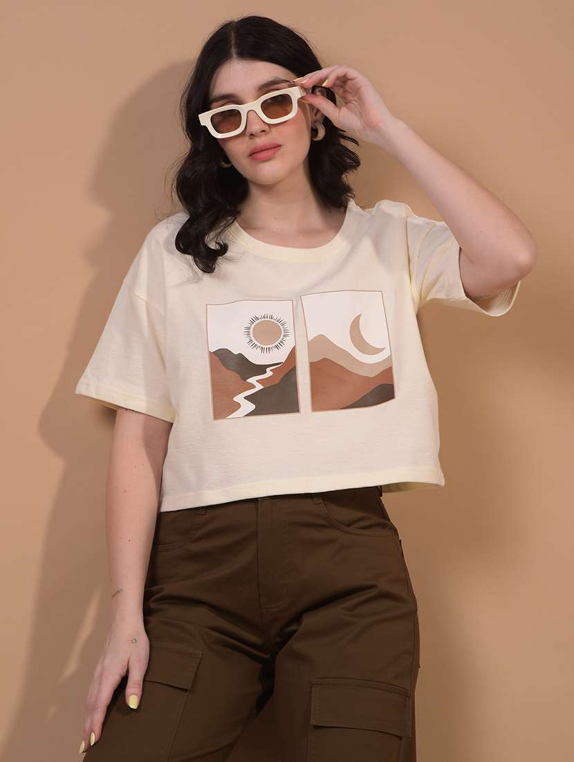 women printed short sleeve crop t-shirt