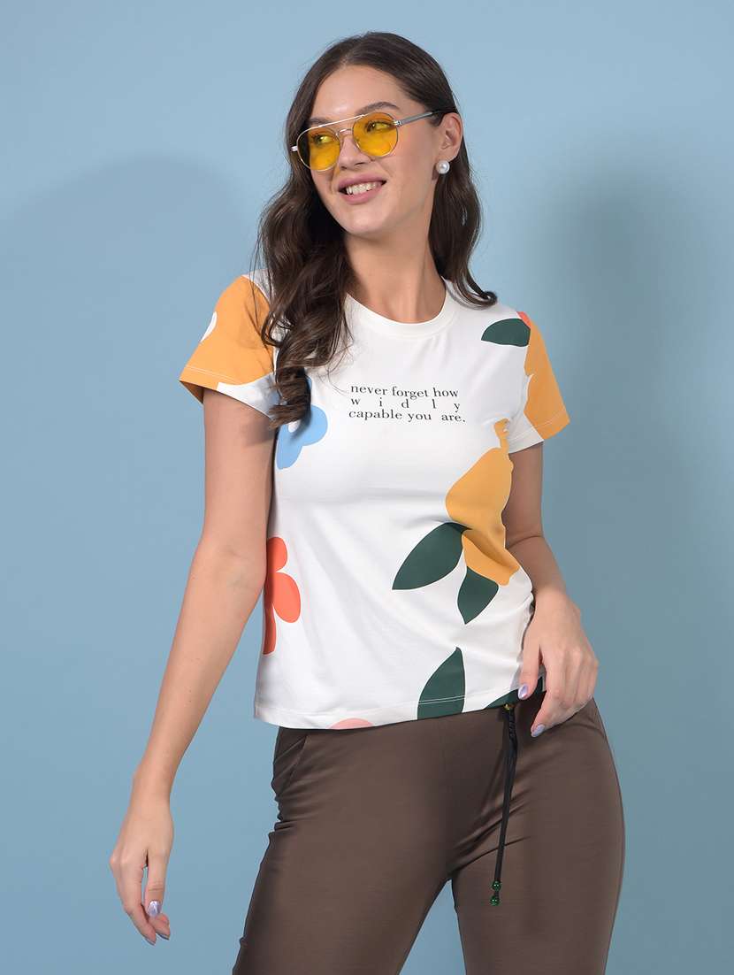 women printed short sleeve regular fit t-shirt