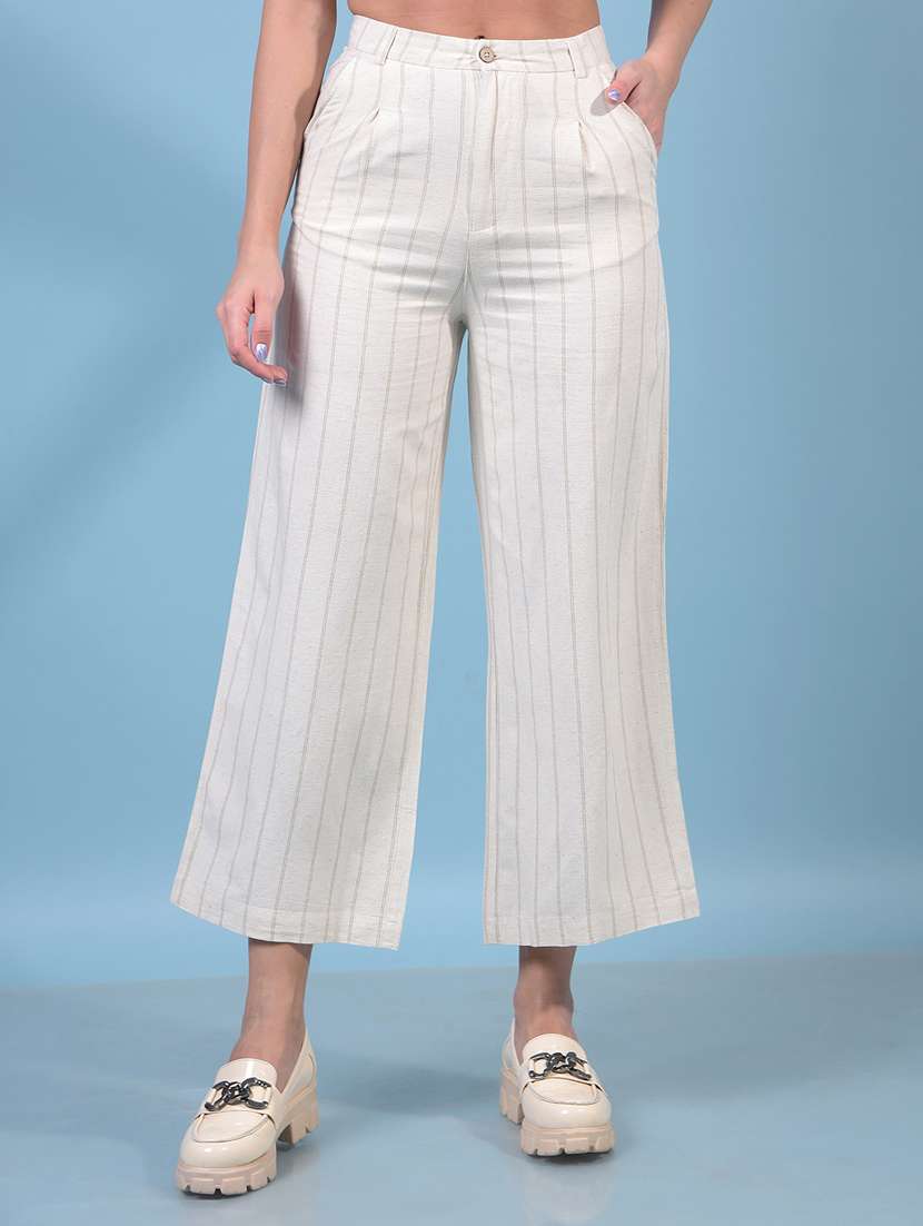 women striped mid rise wide leg trouser